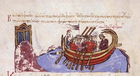 Tommaso lo Slavo fugge dagli arabi Miniatura dal Madrid Skylitzes, XI-XII secolo