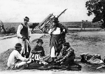 Tre uomini che giocano a carte, Uruguay, c1900