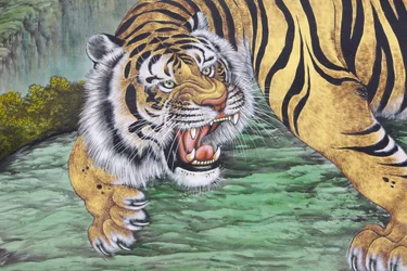 Dipinto di una tigre nel tempio di Bongeunsa, Seoul, Corea del Sud