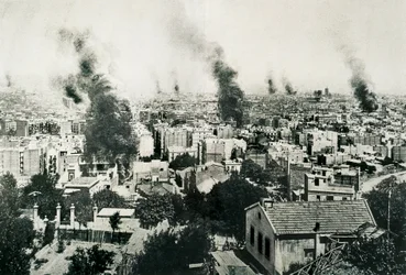 Settimana Tragica 1909, Incendio dei conventi. Immagine pubblicata sulla rivista "La Actualidad". Barcellona, Spagna