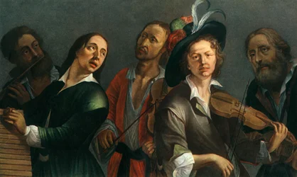Flauto traverso, xilofono, viola e violino, pittore ceco sconosciuto della seconda metà del XVII secolo