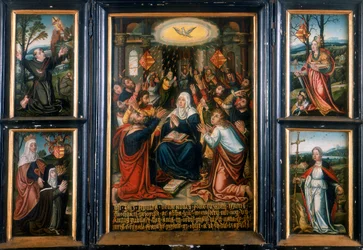 Trittico, con il pannello centrale che mostra lo Spirito Santo a Pentecoste