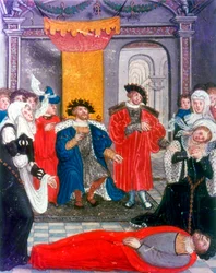 Guerra di Troia: Il re Priamo di Troia piange sul corpo del figlio Ettore, XVI secolo