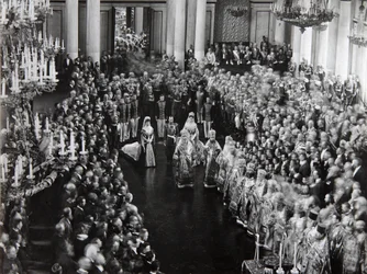 Lo zar Nicola II alla cerimonia di apertura della prima Duma, San Pietroburgo, Russia, 1906