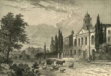 Casello sulla Hampstead Road e chiesa di St. James