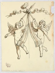 Due angeli con lancia e spugna santa