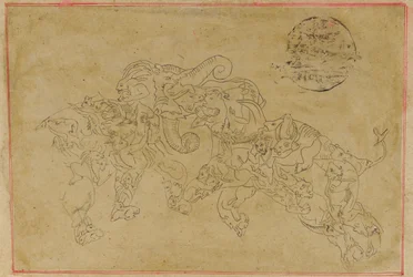 Due elefanti compositi, in lotta, XVIII secolo