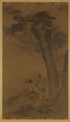 Due figure su una collina sotto gli alberi, dinastia Ming o Qing, 17° secolo