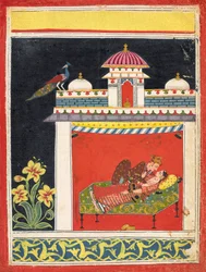 Due amanti in un padiglione, da Amarushataka Cento poesie di Amaru..., ca. 1680