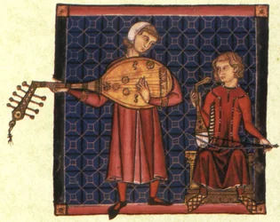 Due menestrelli. Illustrazione dal codice delle Cantigas de Santa Maria, c. 1280