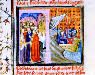 Due scene dalla Chronique de St Denis, fine XIV secolo