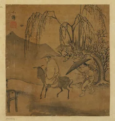 Due viaggiatori sotto la pioggia, forse dinastia Ming, 1368-1644