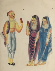 Devoto Vaishnava con due donne