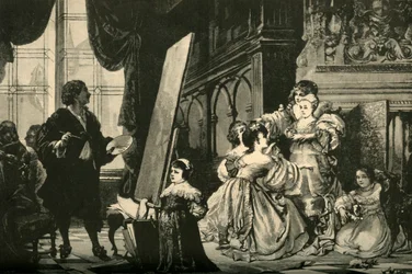 Vandyck dipinge i figli di Carlo I, 1883