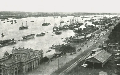 Vista dal ponte Hooghly, Calcutta, India, 1895