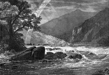 Vista delle cascate del balcone, fiume James, Virginia, USA, 1877