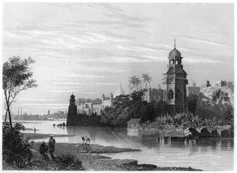 Veduta di Delhi dal fiume che mostra il palazzo del re, c1860