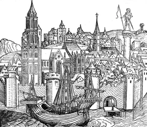Veduta di città fortificata, 1493