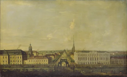 Veduta della Prospettiva Nevsky dal Ponte della Polizia con il Palazzo Stroganov, Seconda Metà del XVIII sec.