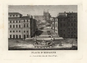 Veduta di Piazza di Spagna, Fontana della Barcaccia e Scalinata di Trinità dei Monti, Roma