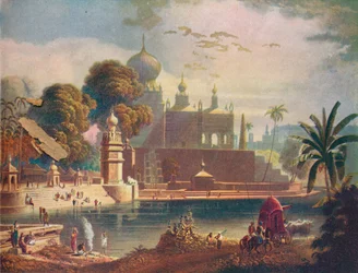 Veduta dei templi e delle moschee di Sassur, vicino a Poona, nel Deccan, 1908