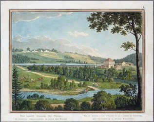 Vista del mulino ad acqua nella tenuta di Olgovo vicino a Mosca
