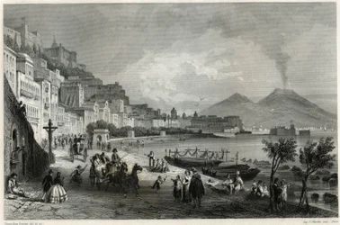 Vista del porto e della città di Napoli nel XIX secolo, nel libro sulla Mediterranea di Louis Enault (1824-1900), giornalista e viaggiatore francese