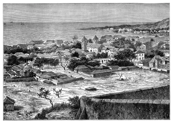 Veduta della rada e della città di San Paolo de Loanda, Angola, Africa occidentale