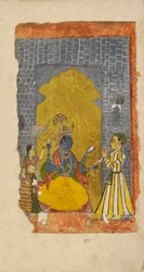 Vishnu in trono con devoto principesco davanti a lui, c1700-1725