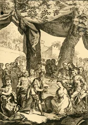 Vortigern re di Britannia sposa Rowena una dama sassone..., metà XVIII secolo