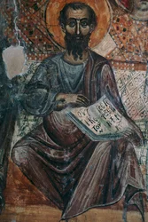 Pittura murale di un santo in paradiso