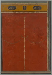Affresco su fondo rosso: candelabro con fregio, dalla villa imperiale..., I secolo a.C.