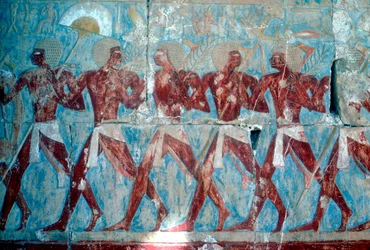 Affresco: ritorno dalla spedizione, Tempio della Regina Hatshepsut, Luxor, Egitto, c. 1470 a.C.