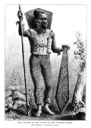 Costume di guerra dei nativi delle Isole Caroline, Oceano Pacifico centrale, 1877