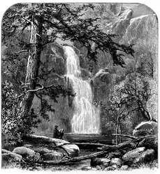 Cascata nella Valle di Yosemite, California, USA, c1875