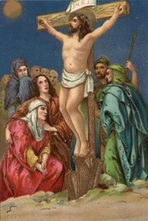 Via Crucis - Stazioni della Via Crucis: crocifissione, dodicesima stazione, Gesù muore sulla croce Cromolitografia Collezione privata