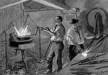 Saldatura di un telaio di bicicletta, Francia, 1896