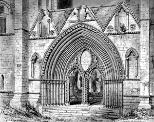 Porta occidentale della cattedrale di Elgin, Elgin, Moray, Scozia, 1908-1909