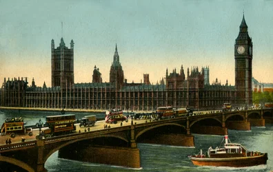 Ponte di Westminster e le Case del Parlamento, Londra, c1910