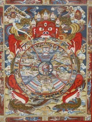 Ruota della vita o ruota del Samsara (Mandala). Monastero di Kopan, Bhaktapur, Nepal