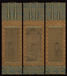 Guanyin in abito bianco con Hanshan e Shide, XIV secolo