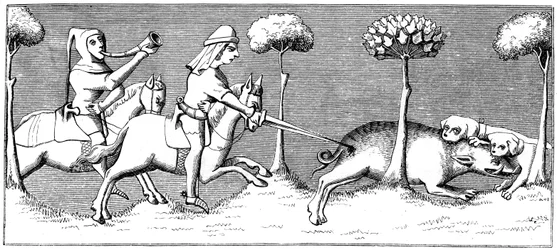 Caccia al cinghiale con i cani, XIV secolo 1849