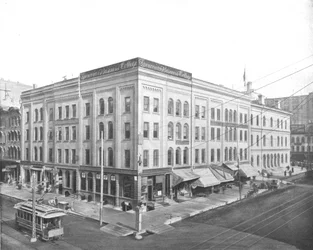 Wisconsin Street e Broadway, Milwaukee, Wisconsin, USA, c1900