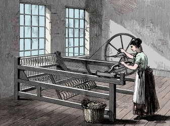 Donna che usa una filatrice Jenny, ca. 1880