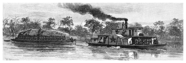 Chiatta di lana sul fiume Darling, Australia, 1886