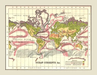 Mappa del mondo che mostra le correnti oceaniche, 1902