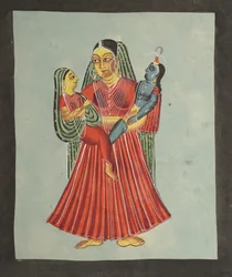 Yasoda che tiene Krishna e Radha, 1800s