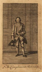 Giovane gentiluomo che si congeda educatamente da una stanza pannellata