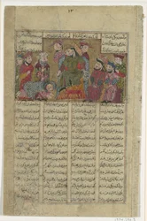 Zal consegna la lettera di Sam a Manuchihr, Folio da un Libro dei Re Shahnama, ca. 1330-40