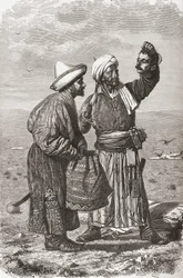 Un soldato afgano che tiene la testa mozzata del suo nemico, illustrazione da 